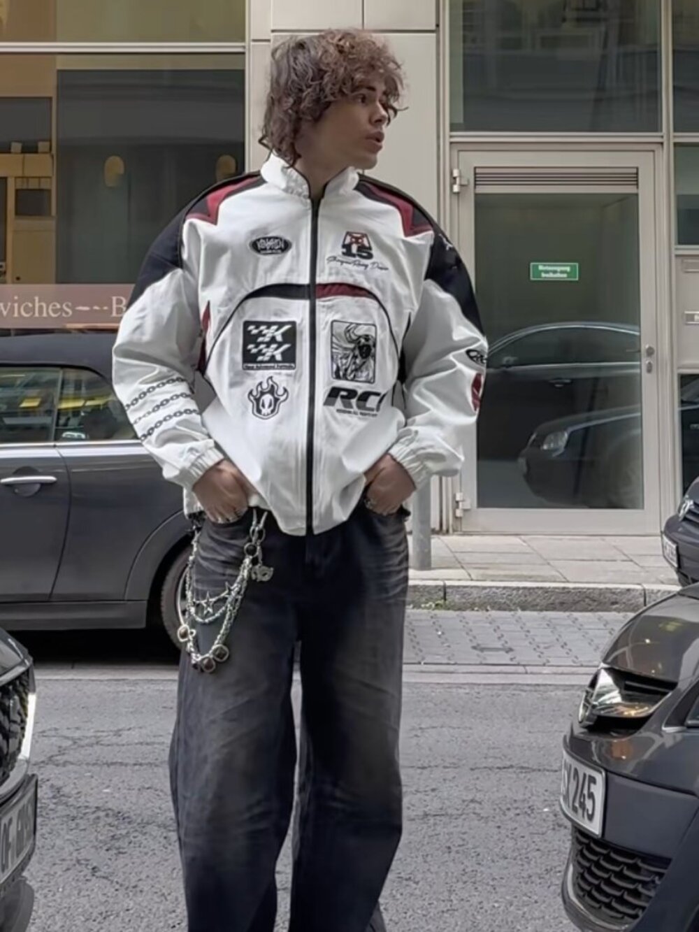 Kenshin Kollection Berserk Cotton Twill Moto Racing Jacket Size M White Black